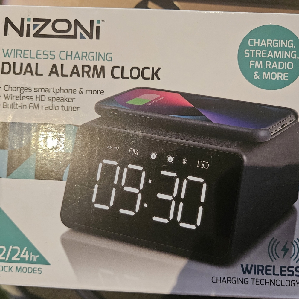 Black Wireless Charging Dual Alarm Clock